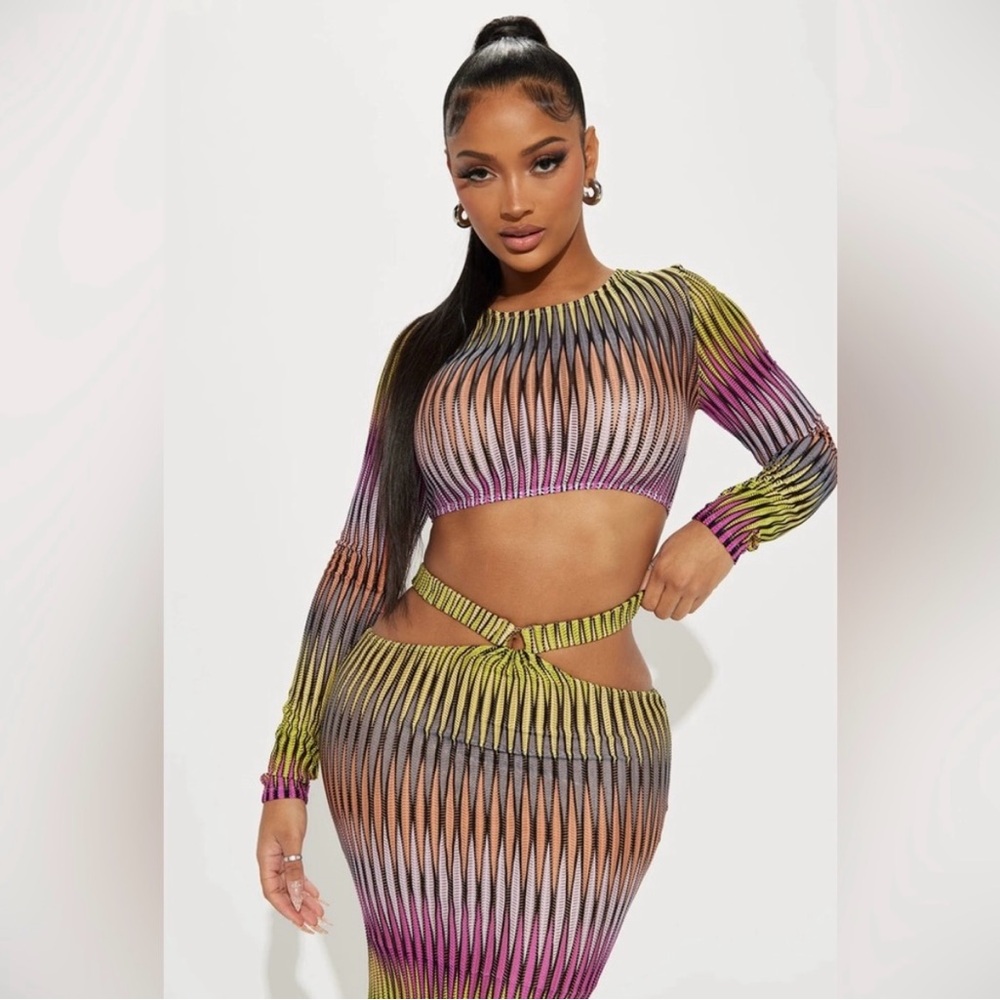 Fashion Nova Vibrant Zigzag Skirt Set